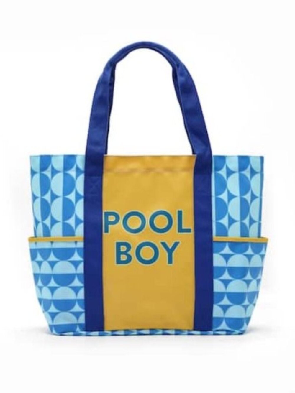 Jonathan Adler "POOL BOY" Geometric Tote Blue/Yellow Outer Pockets Open Top NWT